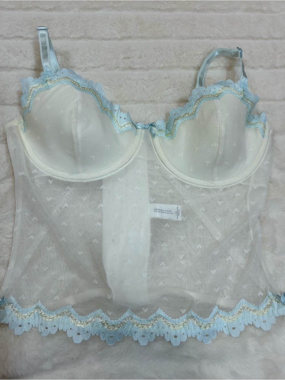 Delicate Ivory & Light Blue Lace Bustier